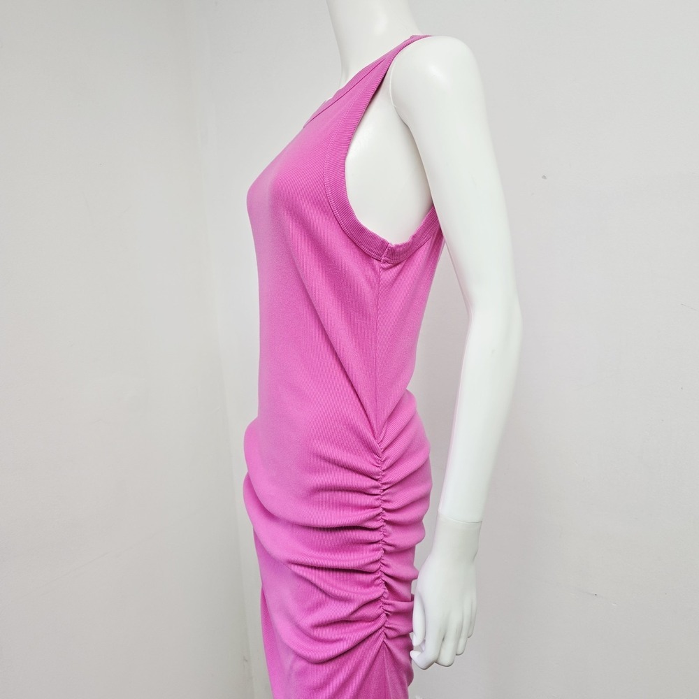 Michael Stars Wren Dress Large Stretchy Ruched Sides Slit Midi Sleeveless Mystic - Picture 7 of 10